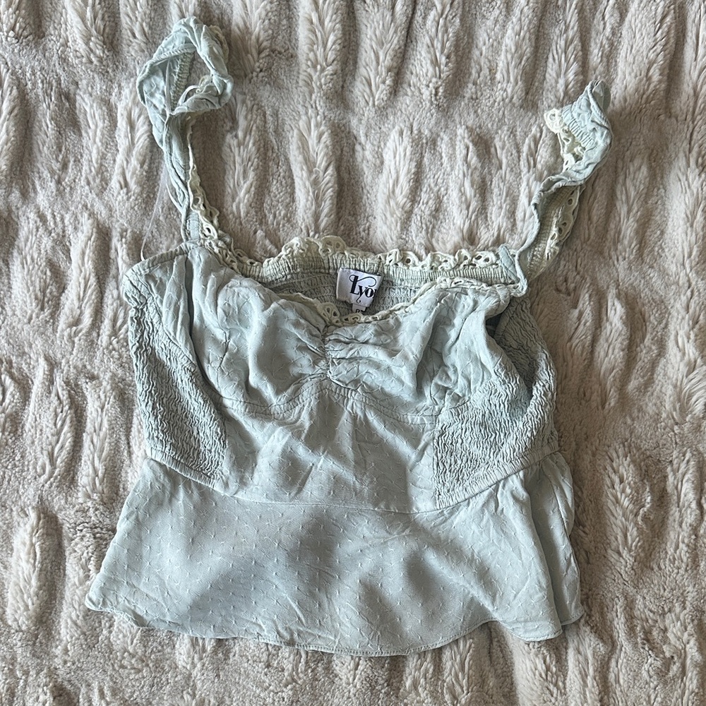 Australian Boutique Lyon Baby Blue Lace Trim Women's Top